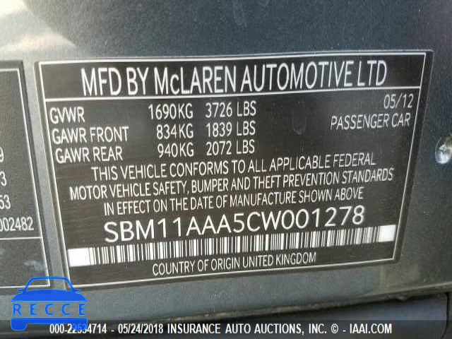 2012 MCLAREN AUTOMATICOTIVE MP4-12C SBM11AAA5CW001278 зображення 7