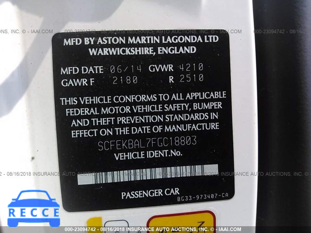 2015 ASTON MARTIN V8 VANTAGE/VANTAGE GT SCFEKBAL7FGC18803 image 8