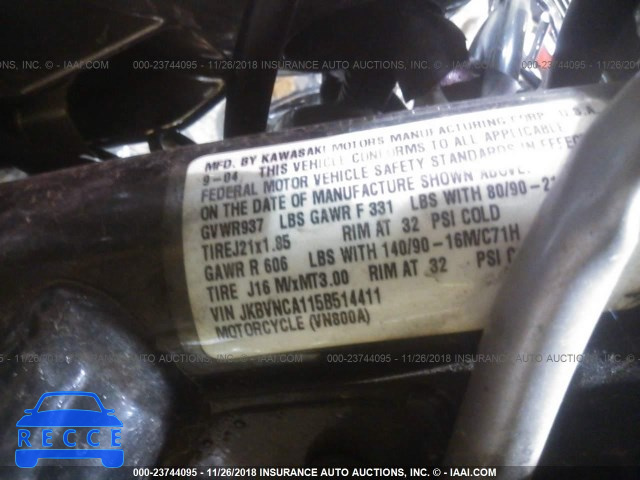 2005 KAWASAKI VN800 JKBVNCA115B514411 зображення 8