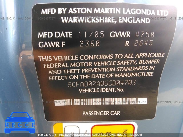 2006 ASTON MARTIN DB9 VOLANTE SCFAD02A06GB04703 image 8
