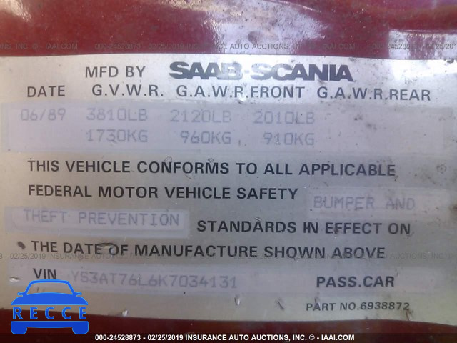 1989 SAAB 900 YS3AT76L6K7034131 image 8