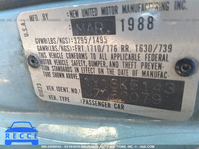1988 CHEVROLET NOVA 1Y1SK5143JZ062079 image 8