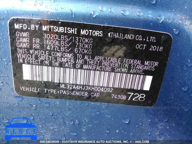 2019 MITSUBISHI MIRAGE SE ML32A4HJ3KH004092 Bild 8