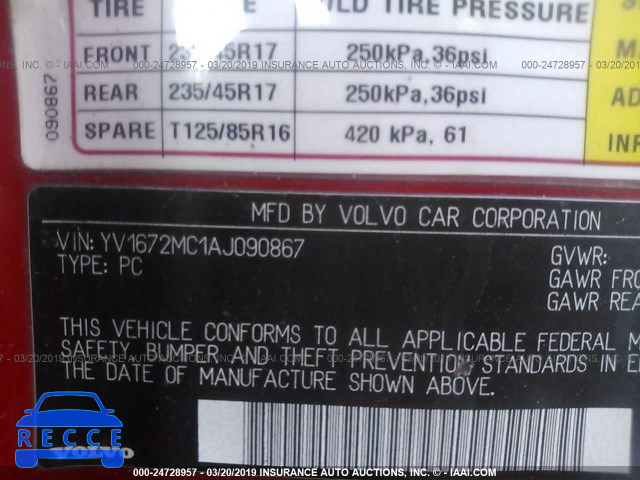2010 VOLVO C70 T5 YV1672MC1AJ090867 image 8