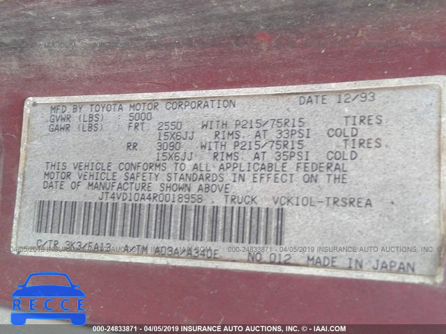 1994 TOYOTA T100 DX JT4VD10A4R0018958 image 8