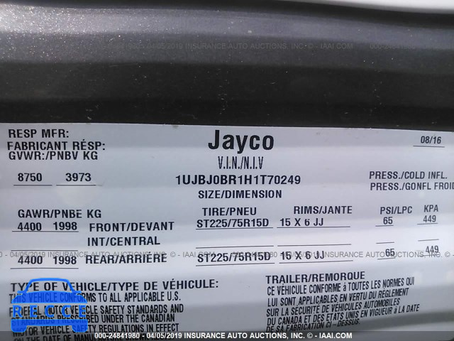 2017 JAYCO OTHER 1UJBJ0BR1H1T70249 зображення 8