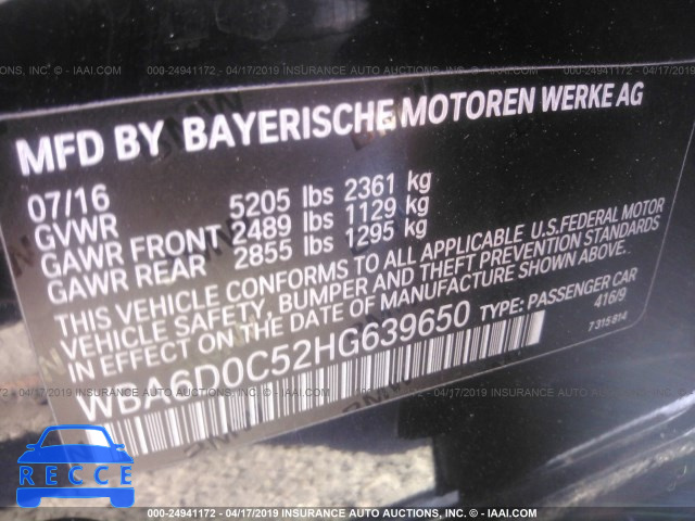 2017 BMW 640 I/GRAN COUPE WBA6D0C52HG639650 зображення 8