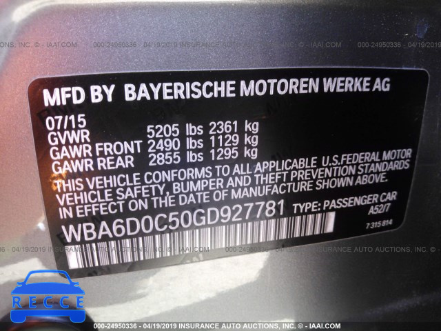2016 BMW 640 I/GRAN COUPE WBA6D0C50GD927781 зображення 8