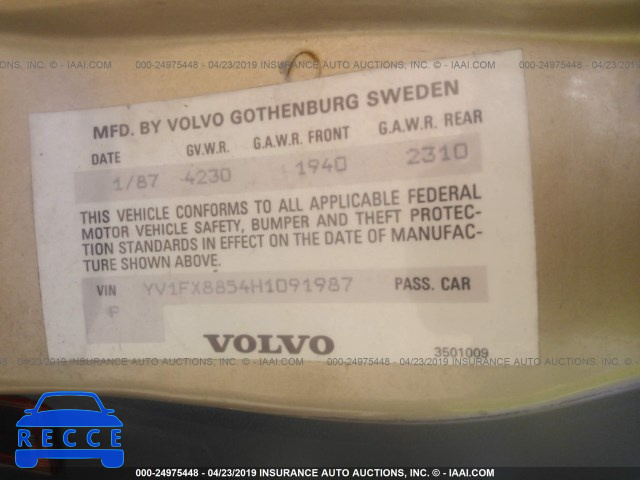 1987 VOLVO 740 GLE YV1FX8854H1091987 image 8