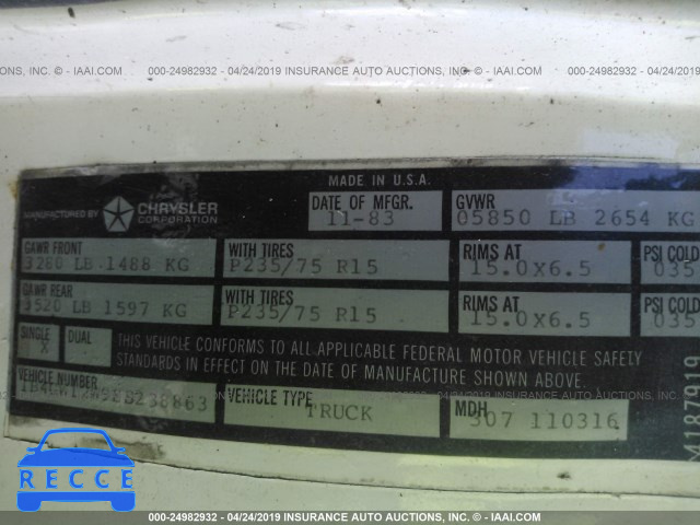 1984 DODGE RAMCHARGER AW-100 1B4GW12W9ES238863 зображення 7