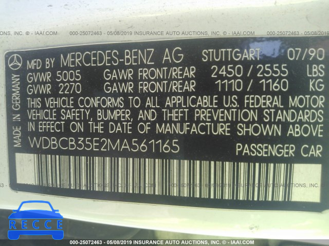 1991 MERCEDES-BENZ 350 SDL WDBCB35E2MA561165 Bild 7