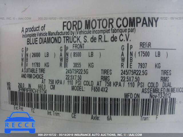 2012 FORD F650 SUPER DUTY 3FRNF6FB9CV419754 image 8