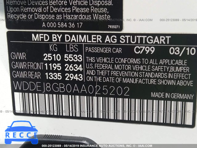 2010 MERCEDES-BENZ CL 550 4MATIC WDDEJ8GB0AA025202 image 8