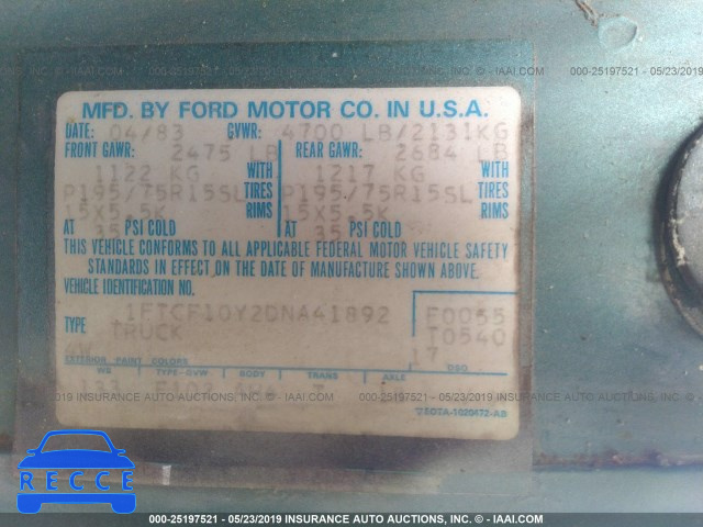 1983 FORD F100 1FTCF10Y2DNA41892 зображення 8
