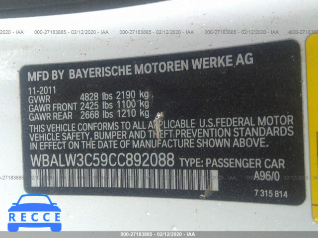 2012 BMW 640 I WBALW3C59CC892088 image 7