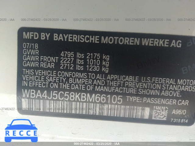 2019 BMW 440I GRAN COUPE WBA4J5C58KBM66105 Bild 8