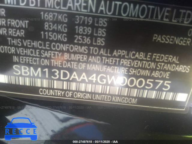 2016 MCLAREN AUTOMATICOTIVE 570S SBM13DAA4GW000575 зображення 8