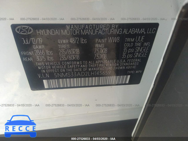 2020 HYUNDAI SANTA FE SEL/SEL PLUS 5NMS33AD2LH145659 image 7