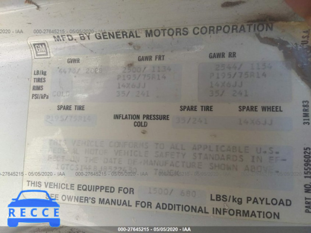 1988 GMC S TRUCK S15 1GTCS14R8J8522450 image 7