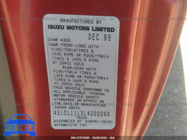 1990 ISUZU CONVENTIONAL SHORT WHEELBASE 4S1CL11L3L4202260 Bild 8