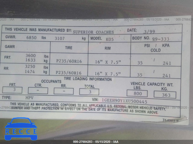 1999 CADILLAC COMMERCIAL CHASSIS 1GEEH90Y1XU500445 image 8