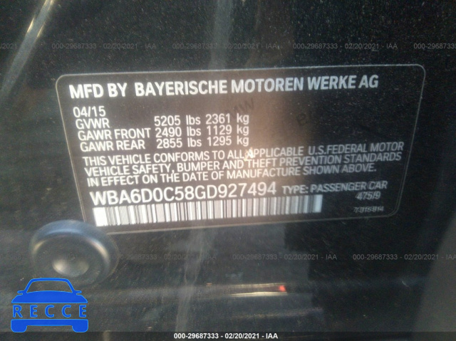 2016 BMW 6 SERIES 640I WBA6D0C58GD927494 Bild 8