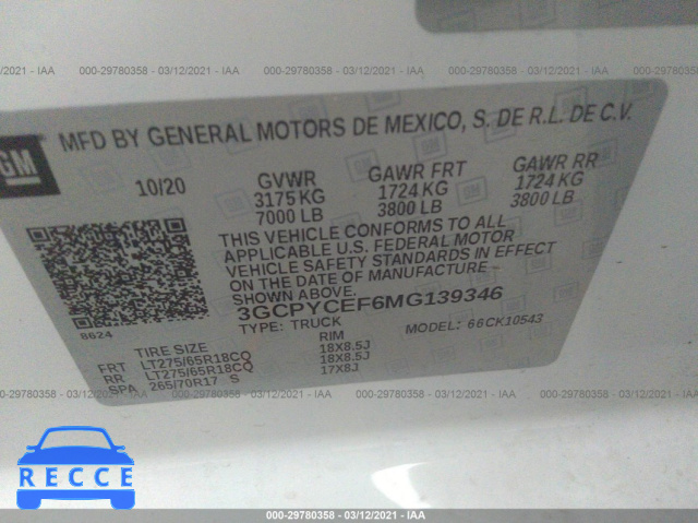 2021 CHEVROLET SILVERADO 1500 CUSTOM TRAIL BOSS 3GCPYCEF6MG139346 image 8