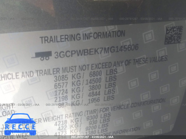 2021 CHEVROLET SILVERADO 1500 CUSTOM 3GCPWBEK7MG145606 image 8