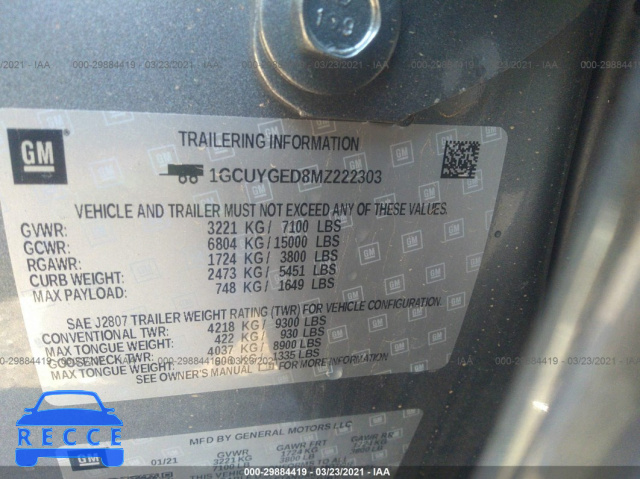2021 CHEVROLET SILVERADO 1500 LTZ 1GCUYGED8MZ222303 image 8