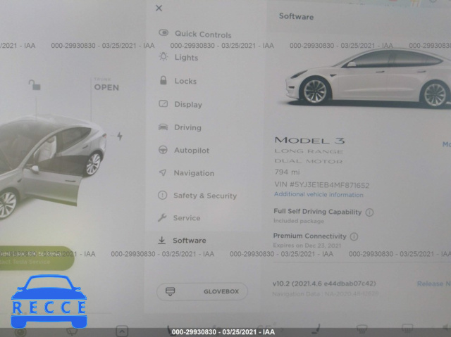 2021 TESLA MODEL 3 LONG RANGE 5YJ3E1EB4MF871652 image 6