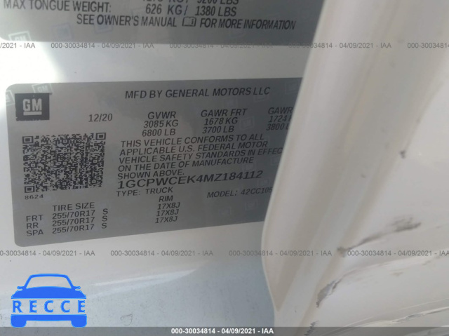 2021 CHEVROLET SILVERADO 1500 LT 1GCPWCEK4MZ184112 image 8
