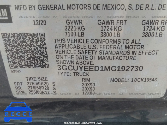2021 CHEVROLET SILVERADO 1500 RST 3GCUYEED1MG192730 image 8