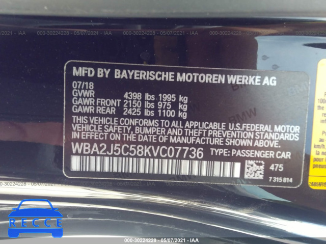 2019 BMW 2 SERIES M240I WBA2J5C58KVC07736 зображення 8