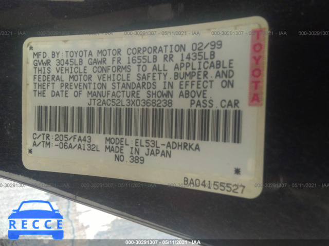 1999 TOYOTA TERCEL  JT2AC52L3X0368238 image 8