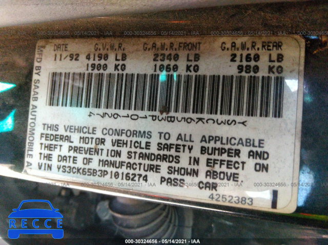 1993 SAAB 9000 CS/CSE YS3CK65B3P1016274 зображення 8