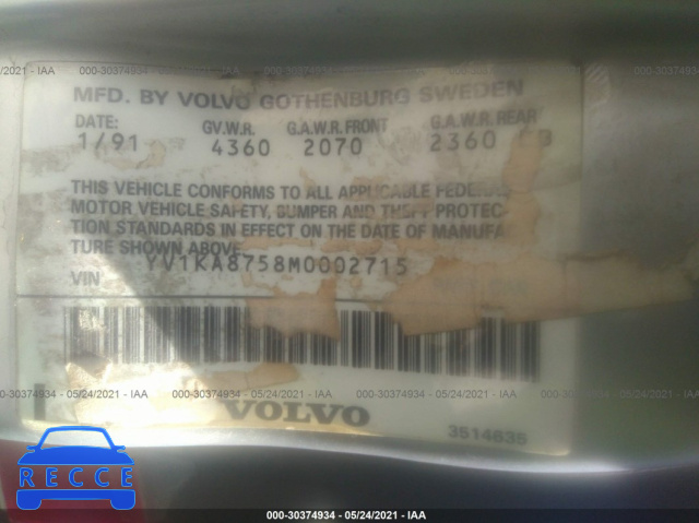 1991 VOLVO 940 SE YV1KA8758M0002715 image 8