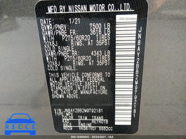 2021 NISSAN ARMADA SL JN8AY2BB2M9792181 image 8