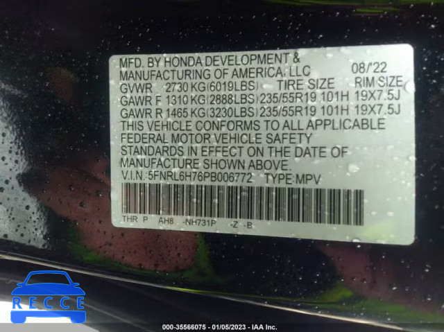 2023 HONDA ODYSSEY SPORT 5FNRL6H76PB006772 image 8