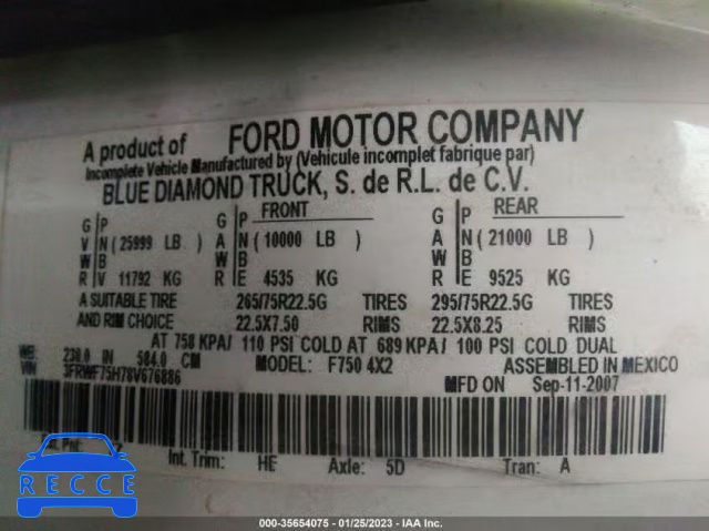 2008 FORD SUPER DUTY F-750 XL/XLT 3FRWF75H78V676886 image 8