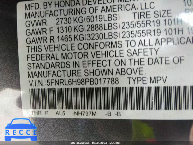 2023 HONDA ODYSSEY ELITE 5FNRL6H98PB017788 image 8