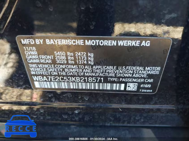 2019 BMW 740I WBA7E2C53KB218571 зображення 8