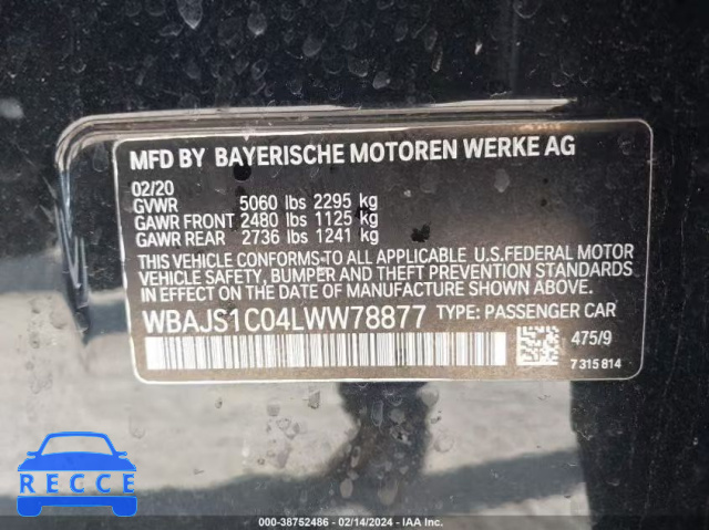 2020 BMW 540I WBAJS1C04LWW78877 зображення 8
