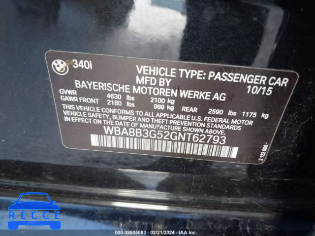 2016 BMW 340I WBA8B3G52GNT62793 зображення 8