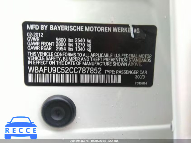 2012 BMW 550I XDRIVE WBAFU9C52CC787852 зображення 8