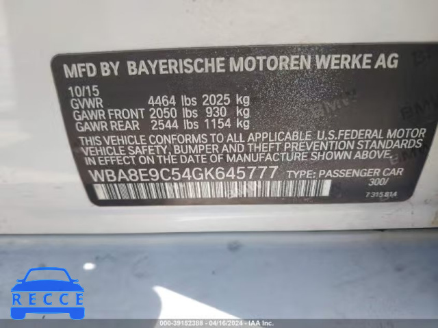 2016 BMW 328I WBA8E9C54GK645777 зображення 8