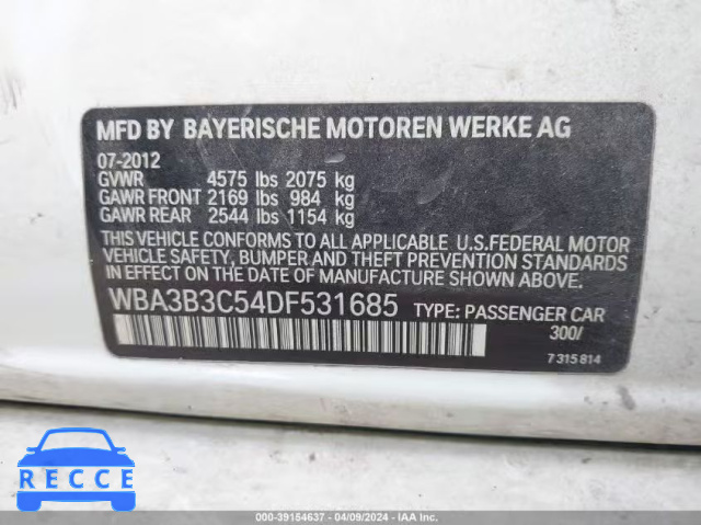 2013 BMW 328I XDRIVE WBA3B3C54DF531685 Bild 8