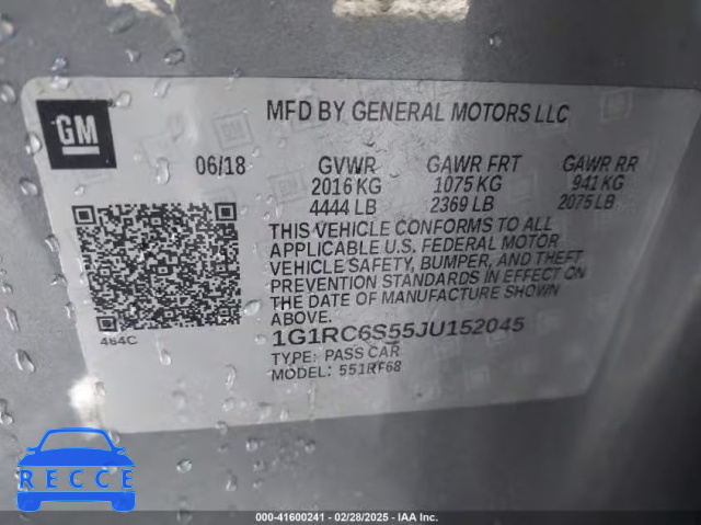 2018 CHEVROLET VOLT LT 1G1RC6S55JU152045 image 8