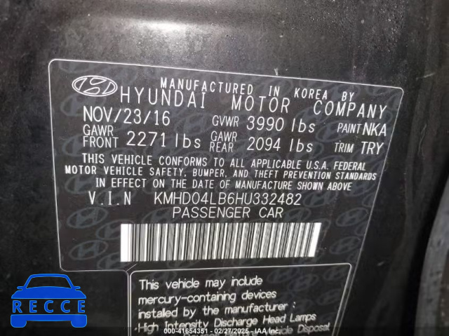 2017 HYUNDAI ELANTRA SPORT KMHD04LB6HU332482 image 8