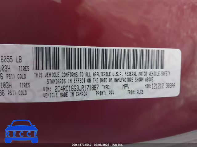 2018 CHRYSLER PACIFICA LIMITED 2C4RC1GG3JR171887 image 8