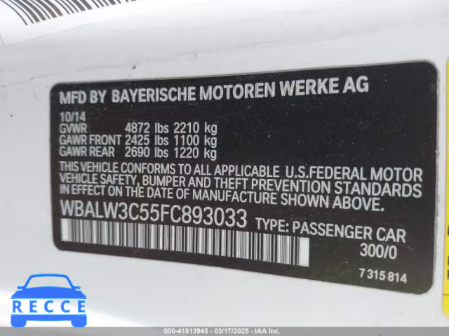 2015 BMW 640I WBALW3C55FC893033 image 8